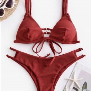 NWT Zaful Ribbed Ladder Cutout O-ring Bikini Set